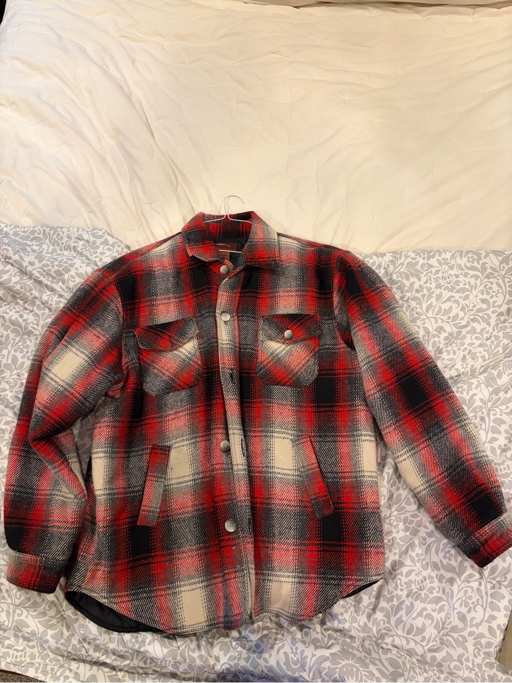 Men's Red, Black & Cream Plaid Shirt Jacket